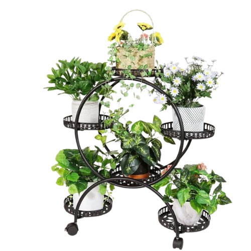 Stand 6-Tier with 6 Pots and 4 Wheels Metal Indoor Outdoor Display Rack