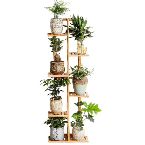 Pot Vertically Bamboo Flower Shelf Rack Plant Stand Pots Display Corner Shelving 6-Tier - Wood color