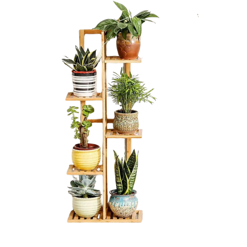Pot Vertically Bamboo Flower Shelf Rack Plant Stand Pots Display Corner Shelving  5-Tier - wood color