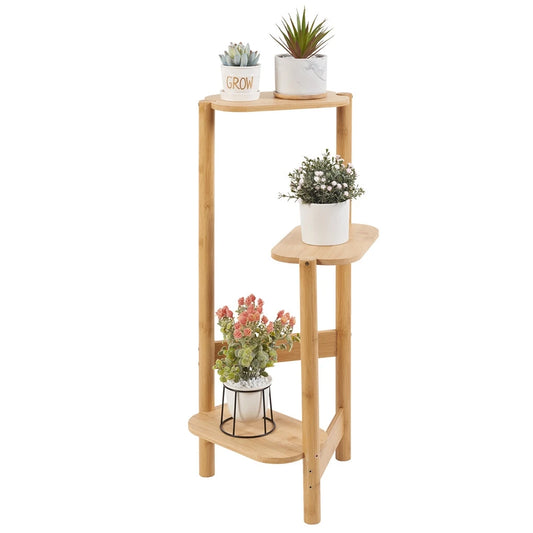 3-Tier Bamboo Plant Stand Indoor Corner Plant Shelf with Thickened Tiers - Natural Wood
