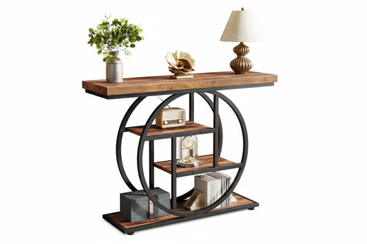 Console Table 4-Tier Approx. 105 cm Metal Entryway Sofa Table Light Brown