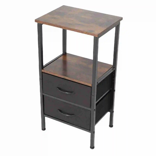 Bedside Table with 2 Drawers MDF Carbon Steel Frame 75x40x30cm Canvas Storage Nightstand