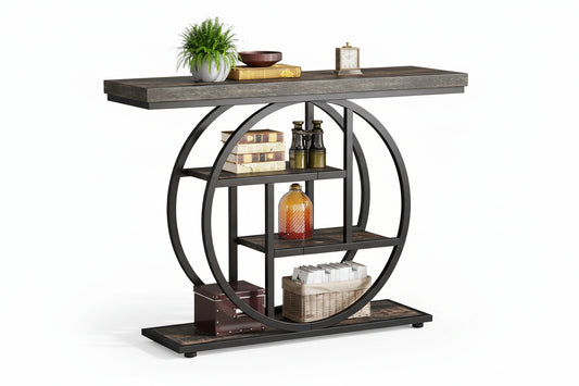 Console Table 4-Tier Approx. 105 cm Metal Entryway Sofa Table Black