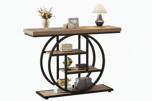 Console Table, 4-Tier Entryway Table, ≈ 105 cm Industrial Sofa Table for Living Room, Foyer Hallway Table for Entrance, Light Brown