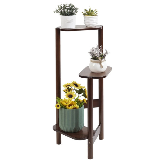 3-Tier Bamboo Plant Stand Indoor Corner Plant Shelf with Thickened Tiers - Brown