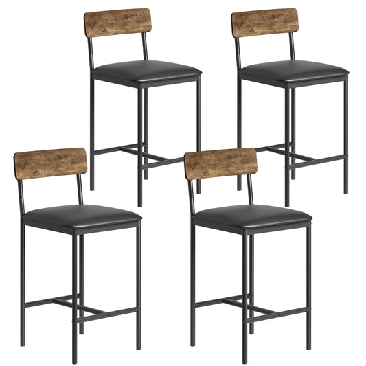 4pcs Bar Stools PU Leather - Brown - Counter Height Chairs with Backrest Metal Frame 65 cm Seat